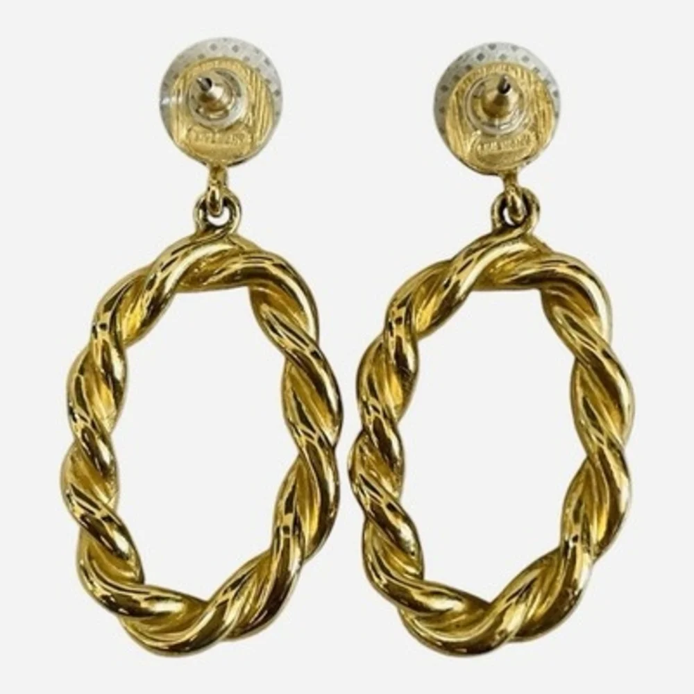 Vintage Givenchy Dangle Stud Earrings 2" Gold Tone Twisted Rope Hoop Drop VG - Picture 5 of 5